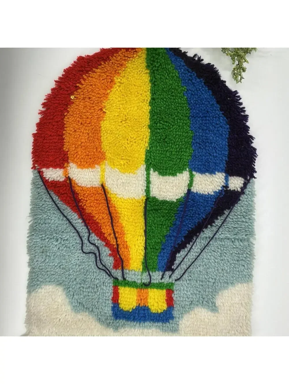 Handmade Tufted Rug Cute Rainbow Hot Air Balloon Design Carpet Decor